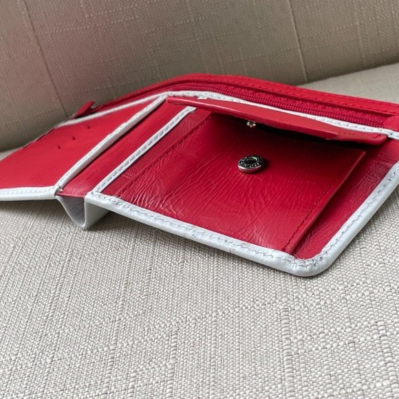 Leather Billfold Red/White Genuine Leather Wallet Handmade Card Holder Purse - Picture 8 of 12